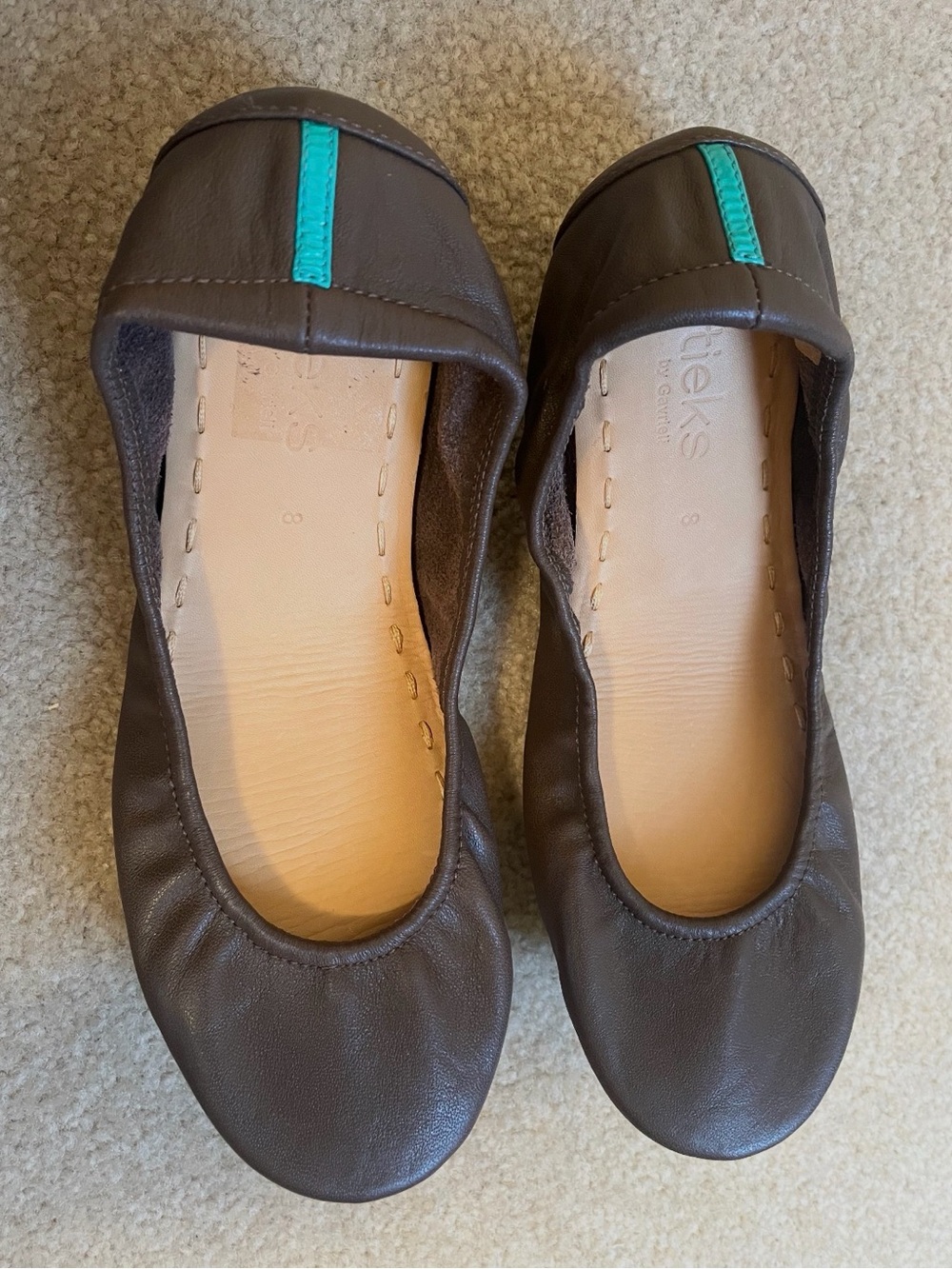 Tieks Brown Leather Ballet Flat with Teal Trim - Picture 6 of 6